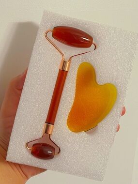 New Amber Colored Gua Sha Facial Massager 2 Piece Set